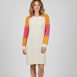 Cocogio Cream and Pink/Orange Colourblock  Alpaca Wool BlendSweater Dress Size M